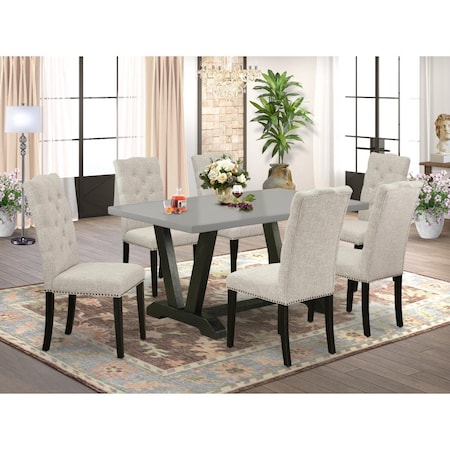 East West Furniture 7 Piece V-Style Dining Room Set - Doeskin V696EL635-7